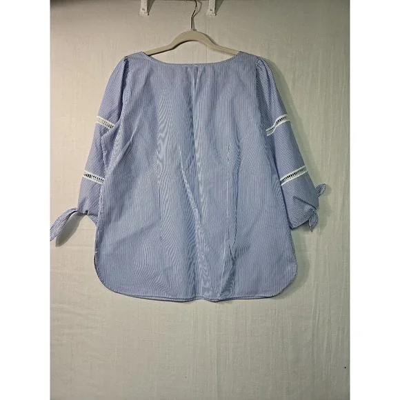 Talbots Cotton Striped Pullover‎ Blouse Blue & White Women's Large Cutouts Ties - Picture 5 of 7